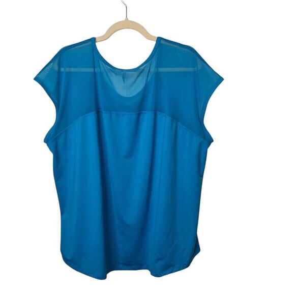 CATO Est 1946 Womens 26/28W Mesh Shoulder Pullover Top Blue‎ Cap Sleeve Stretch - Picture 2 of 8